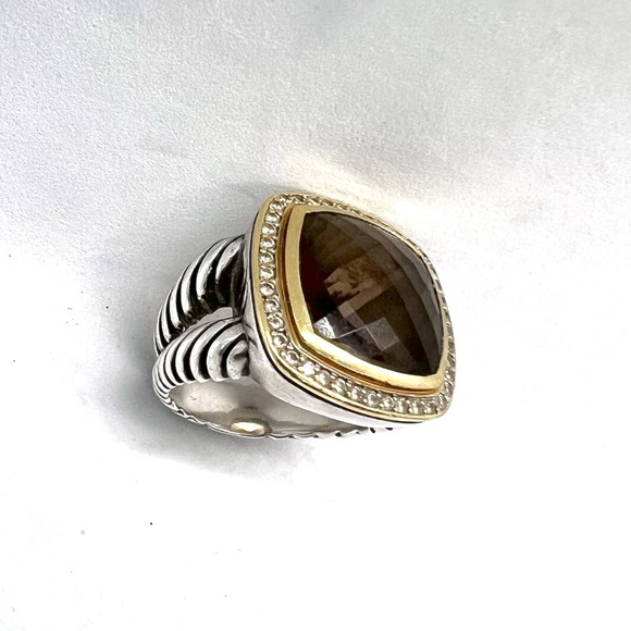 David Yurman Albion 14mm Smoky Quartz Ring with Diamonds and Gold - Picture 12 of 14